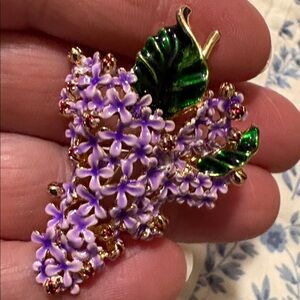 Lilac Flower Enamel Brooch with rhinestone Accents